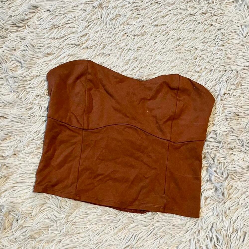 Earthy Brown Cottage Core Shirred Fairy Grunge Steampunk Boho Strapless Top‎